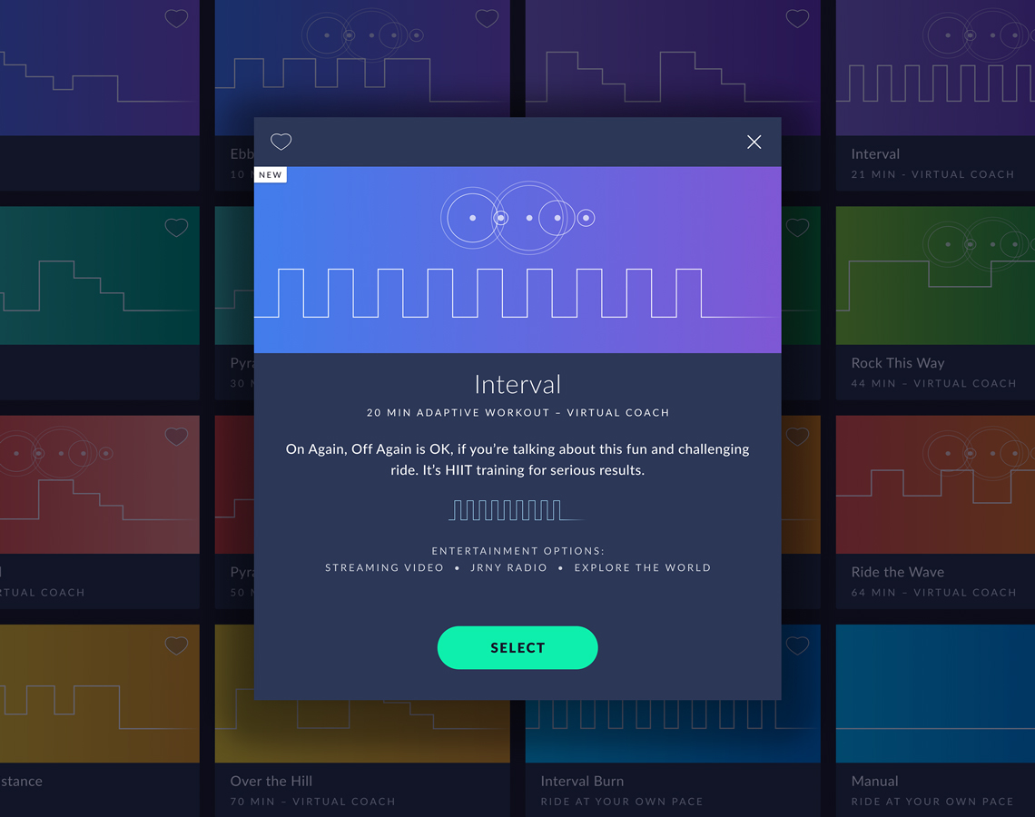 JRNY screenshot showing variety of available exercise videos